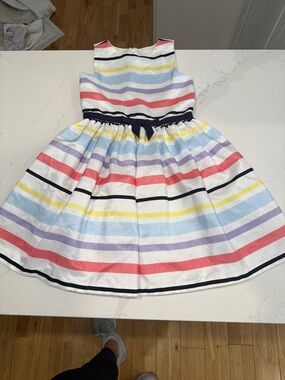 Gymboree White Dress with Coral, Yellow, Lavender & Navy Stripes